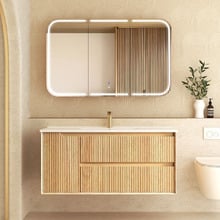 Byron Fluted 1200mm Woodland Oak Wall Hung Single Vanity with Ceramic Countertop